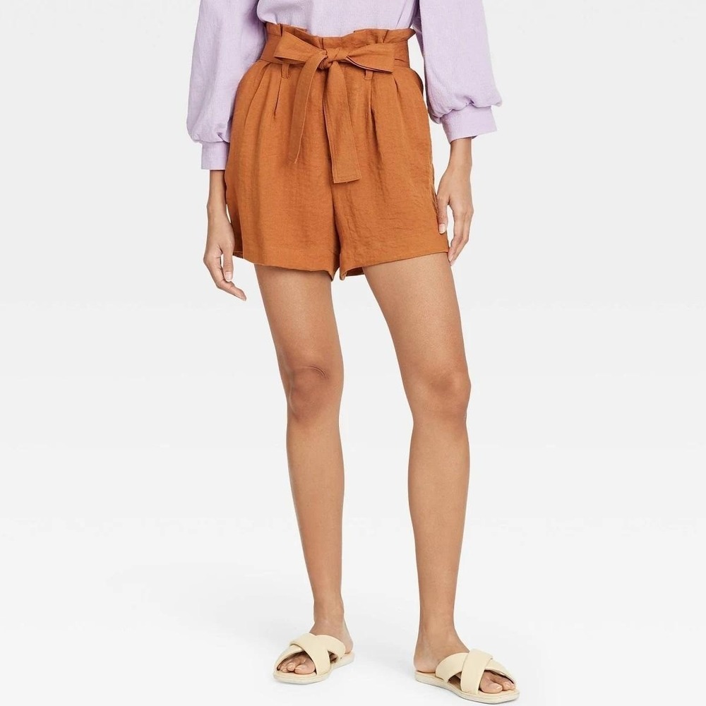 A‎ New Day Paperbag High Waist Shorts Terra Cotta Belted Pleated Women Sz 6 Chic